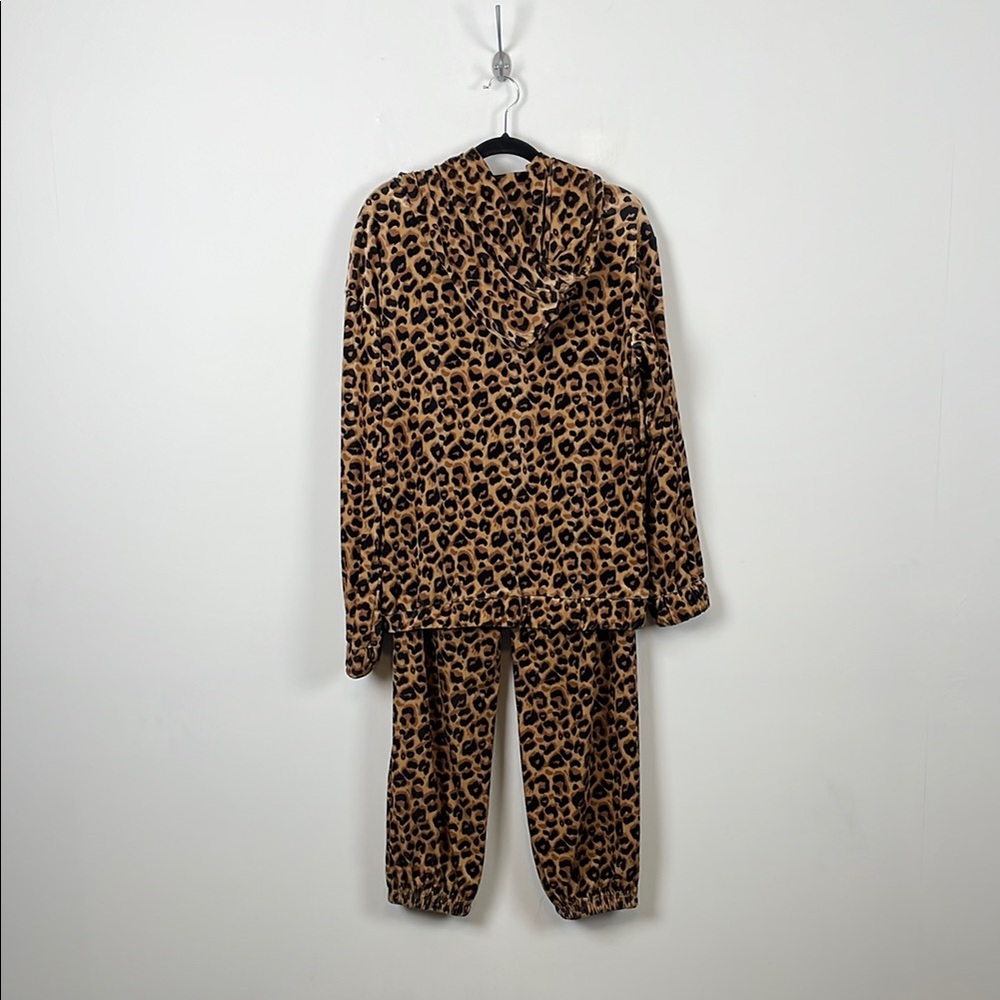Retro Oyrosy Leopard Print Hooded Sweatshirt And Pant 2 Piece Women M Jogger Set - Picture 6 of 15